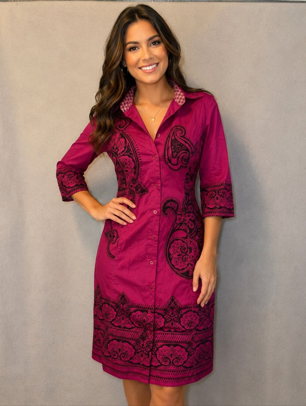 Robert Graham Magenta Paisley Button-Down Tunic Dress Size Small